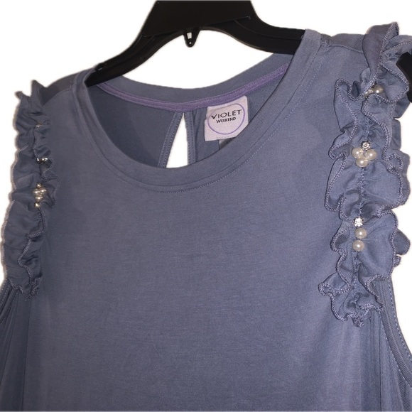 Violet Weekend Asymmetrical Ruffle Pearl Crystal Sleeveless Shift Dress ViVi L - Picture 4 of 10